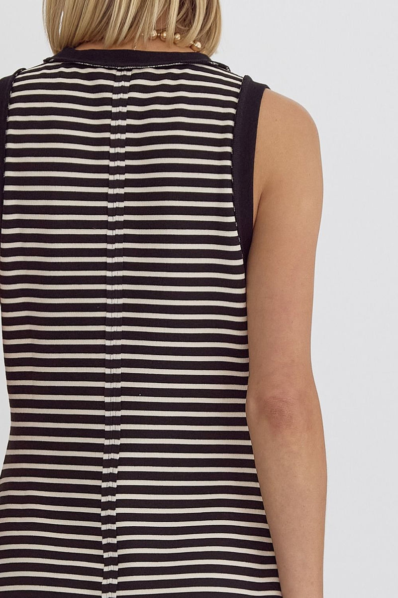 Stripe Ribbed Sleeveless Midi Dress