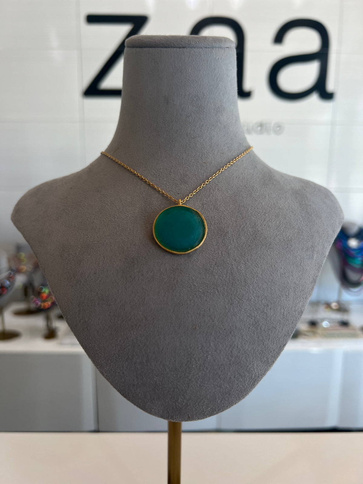 Large Turquoise Bubble Glass Necklace