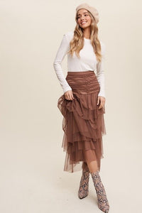 Tiered High-Waisted Tulle Maxi Skirt