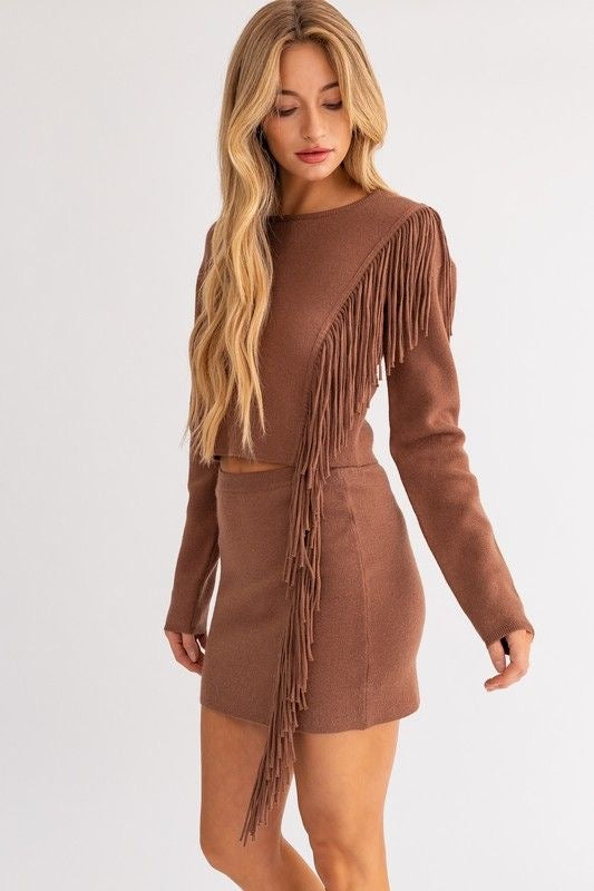 Fringe Knit Mini Skirt
