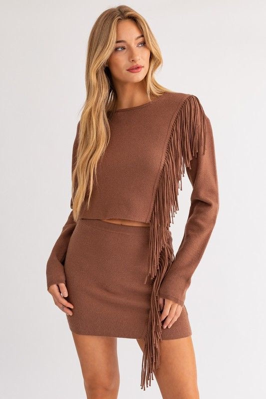Fringe Knit Mini Skirt