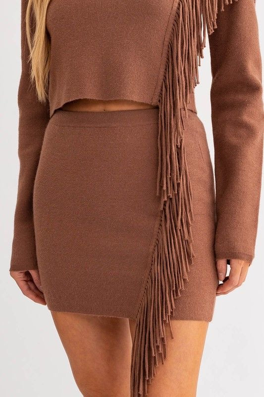 Fringe Knit Mini Skirt