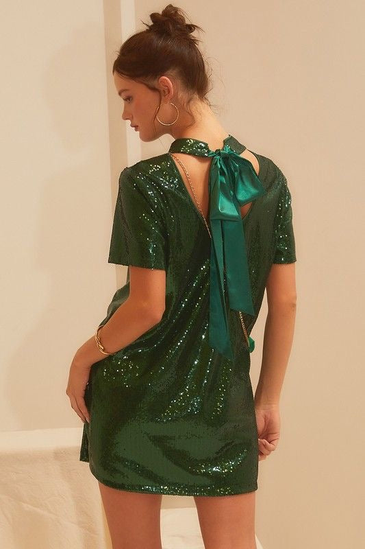 Sequin Mini Dress with Bow Tie Detail