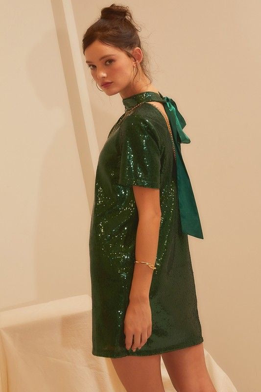 Sequin Mini Dress with Bow Tie Detail