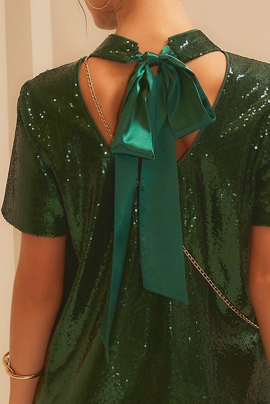 Sequin Mini Dress with Bow Tie Detail