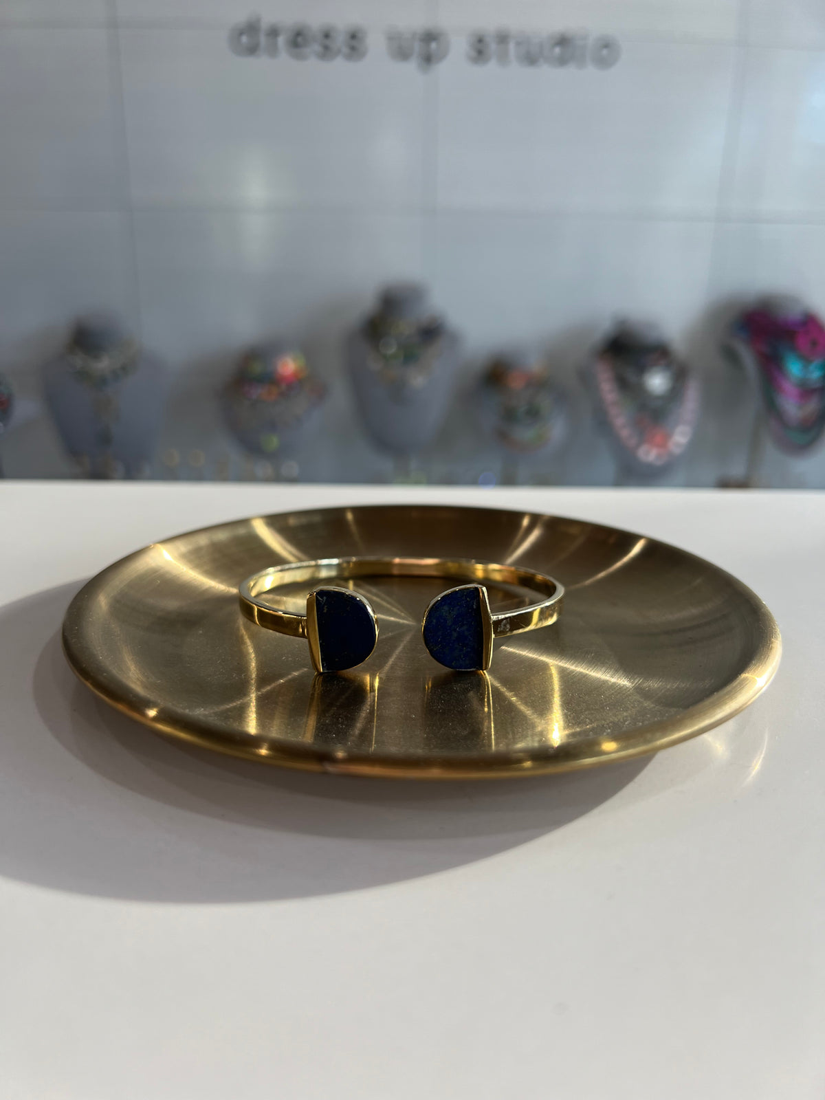 Half Circle Gemstones Art Deco Adjustable Bangle