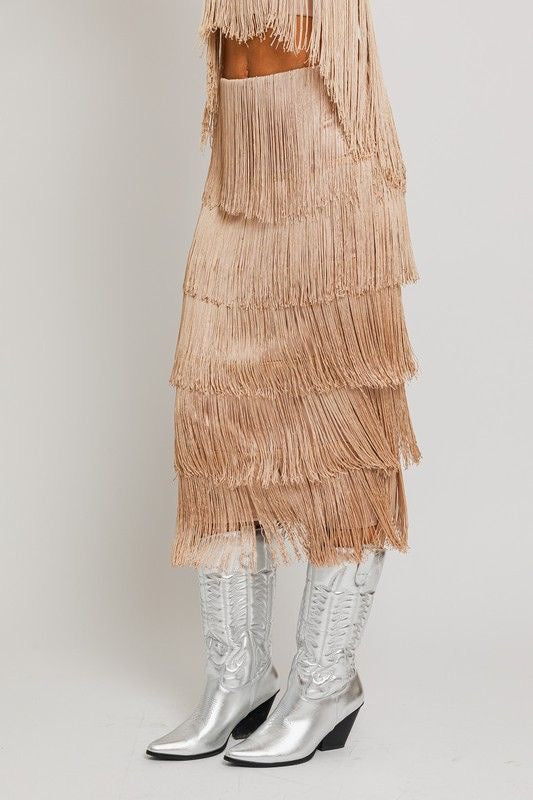 Fringe Midi Skirt with Slit
