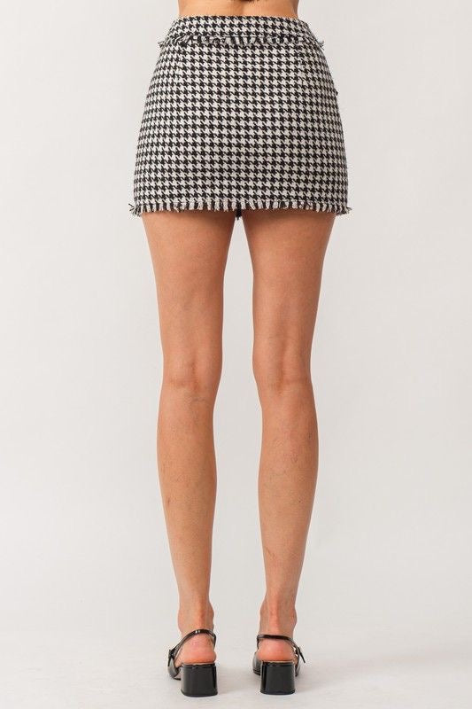 Houndstooth Tweed Mini Skirt