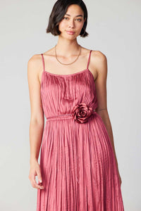 Cami Pleated Dress with Flower Detail