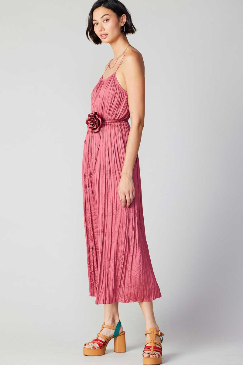 Cami Pleated Dress with Flower Detail