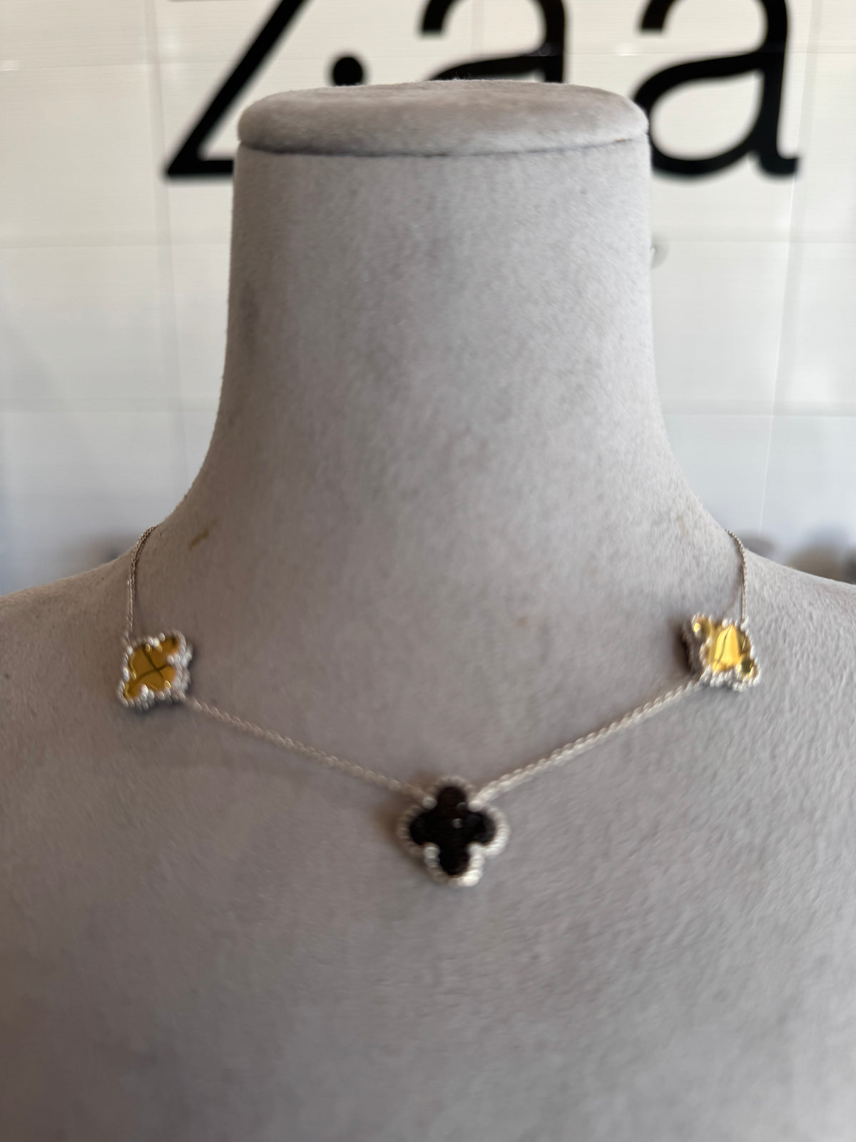 Black/Gold Double-sided Clover Necklace