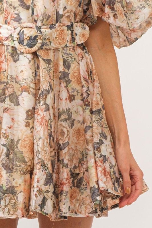 Floral Organza Belted Dress