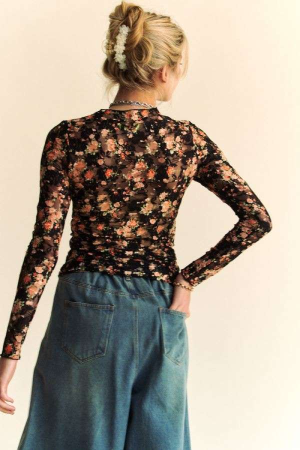 Floral Mesh Long Sleeve Top