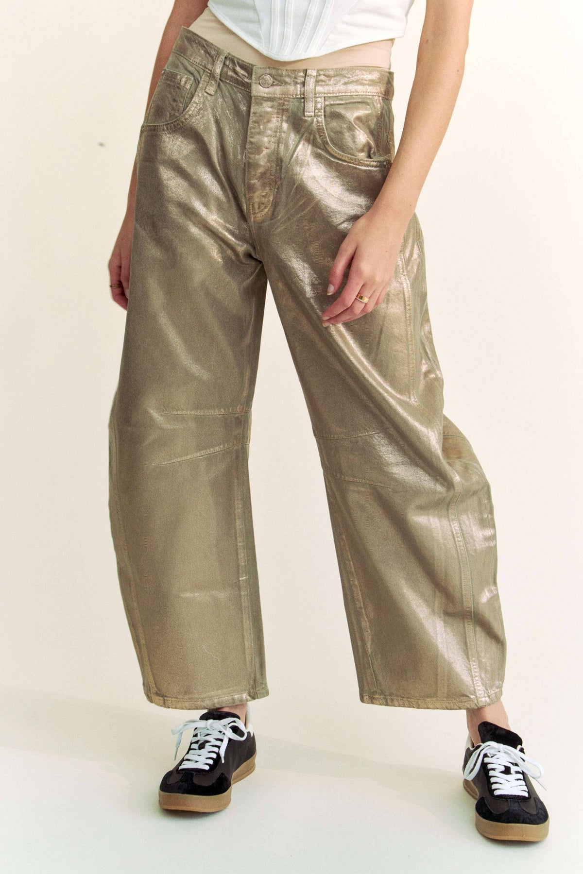 Structured Barrel Gold Foiled Jeans