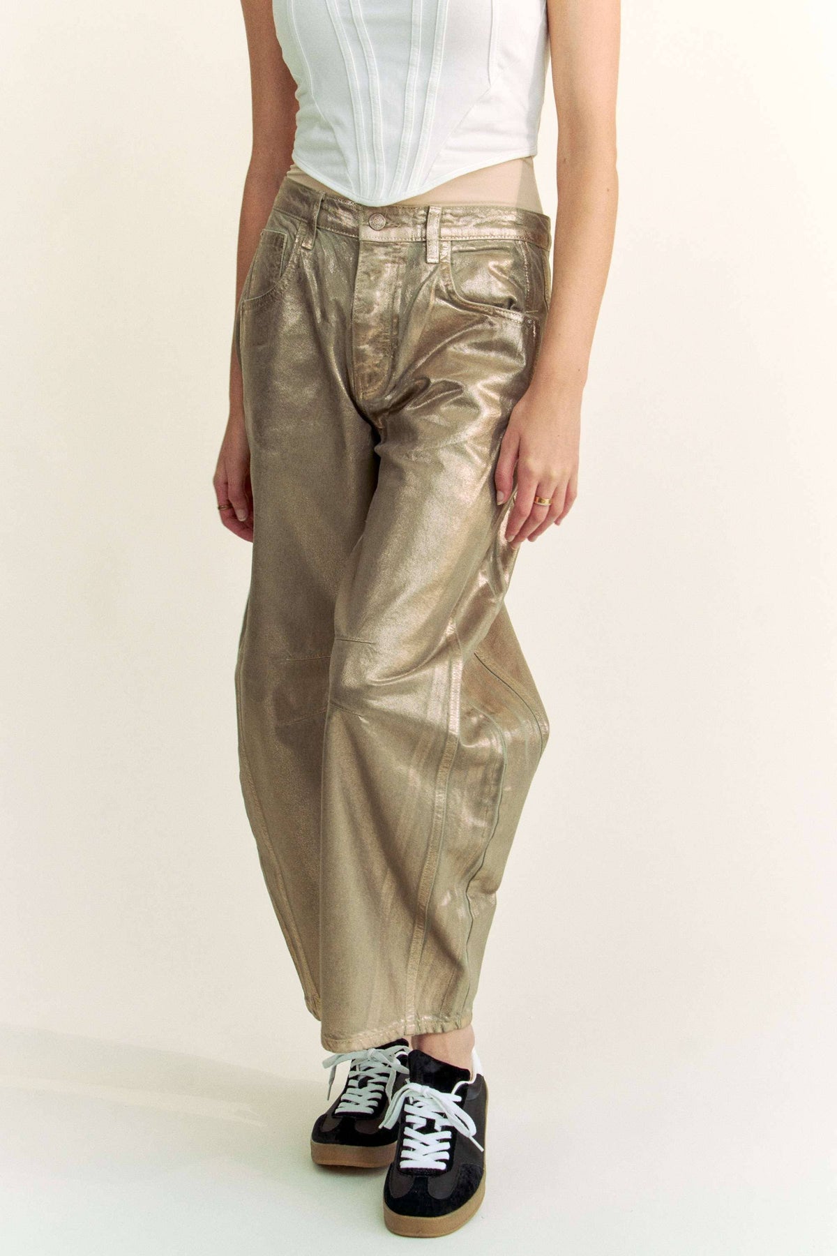 Structured Barrel Gold Foiled Jeans