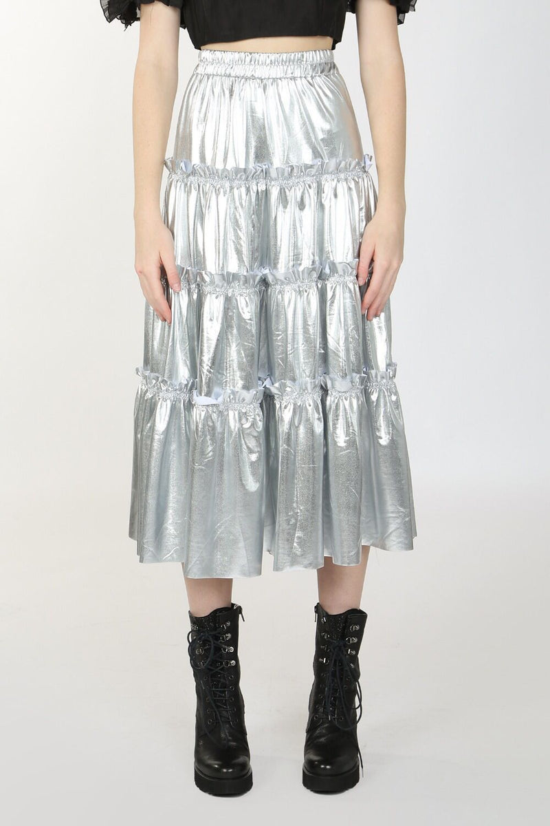 Metallic Tiered Midi Skirt