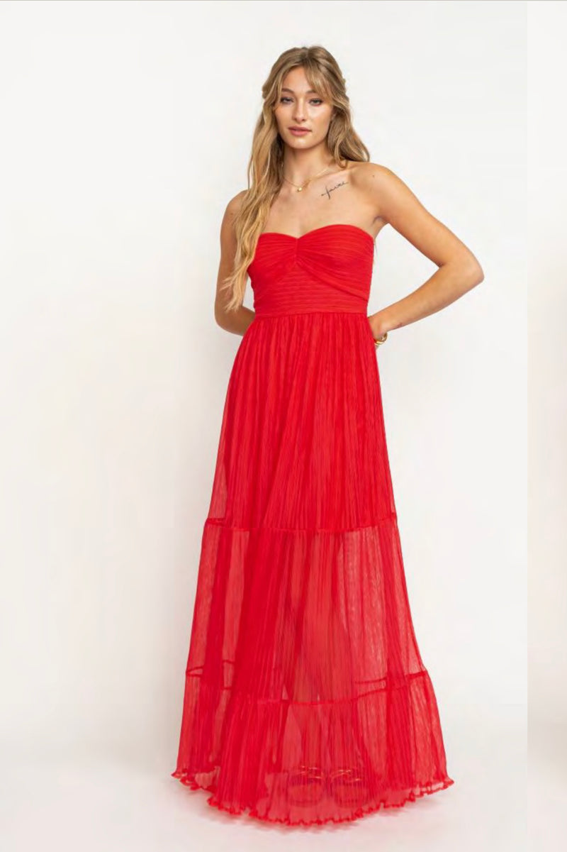 Strapless Mesh Maxi Dress