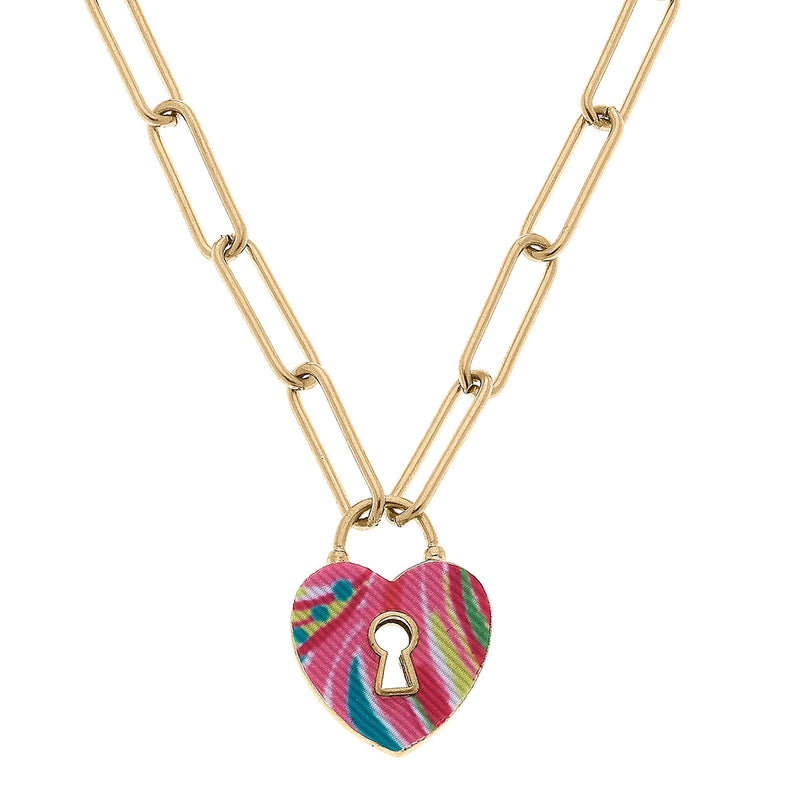 Tropical Heart Padlock Necklace
