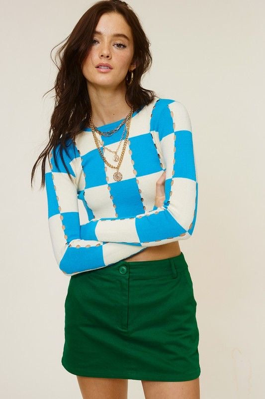 Checkered Pointelle Knit Top