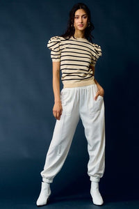 Puff Sleeve Stripe Knit Top