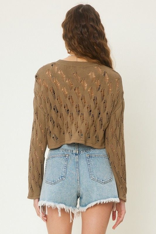 Pointelle Knit Crop Sweater
