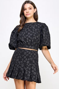 Floral Jacquard Puff Sleeve Top