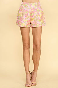 High Waisted Floral Jacquard Shorts