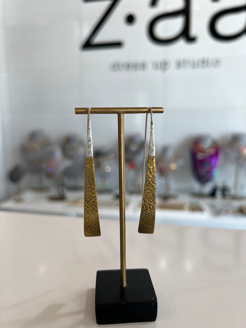 Brass Textured Strip Earrings with Sterling Earwire
