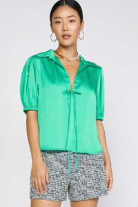 Short Sleeve Tie Closure Collared Blouse