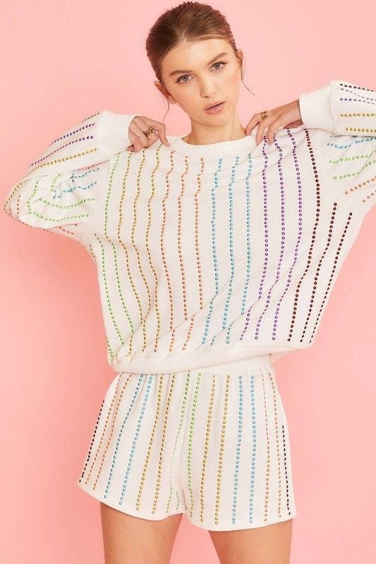 French Terry Knit Top with Stud Detail