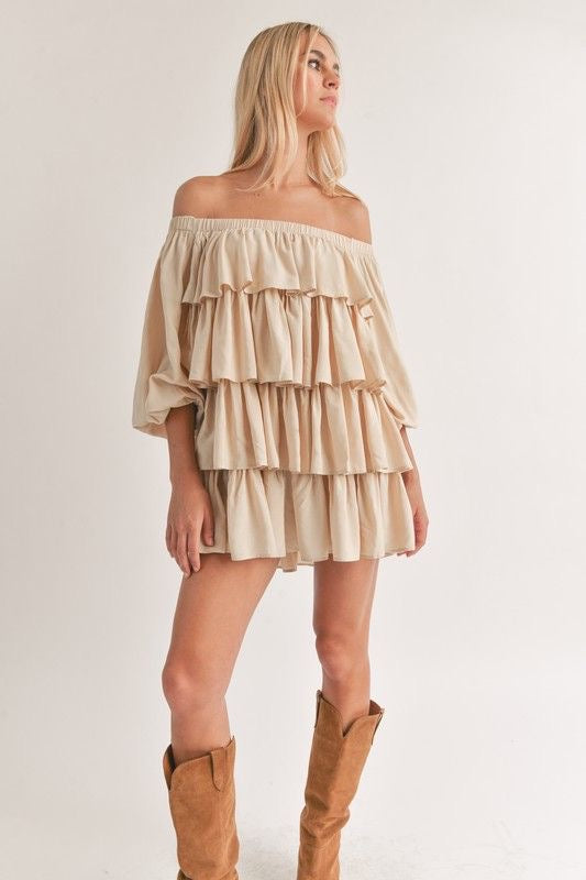 Off Shoulder Tiered Ruffle Mini Dress