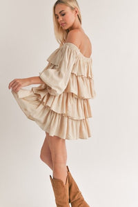 Off Shoulder Tiered Ruffle Mini Dress