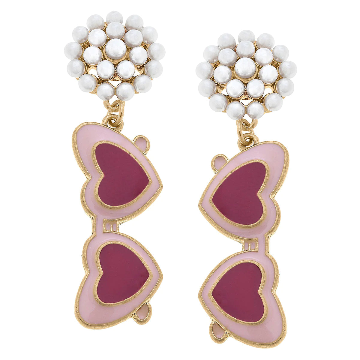 Heart Sunnies Pearl Cluster Enamel Earrings