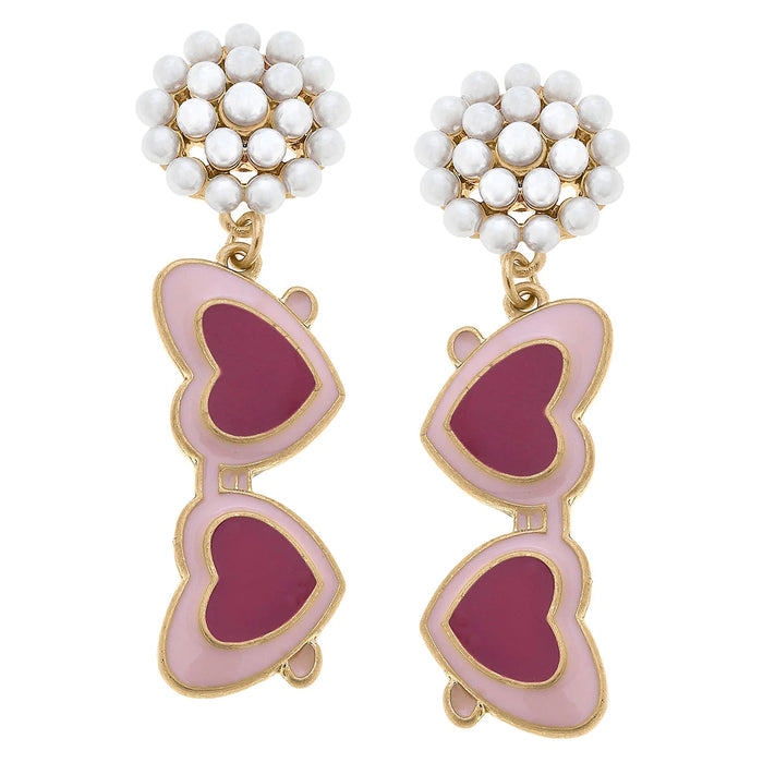Heart Sunnies Pearl Cluster Enamel Earrings