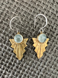 Deco Drop Earrings with Cabachon - Brass