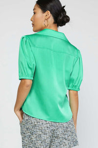 Short Sleeve Tie Closure Collared Blouse