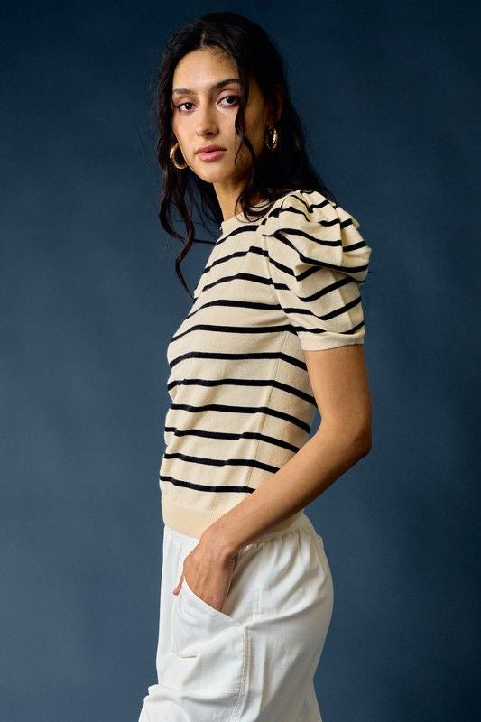 Puff Sleeve Stripe Knit Top