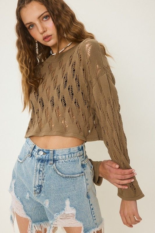 Pointelle Knit Crop Sweater