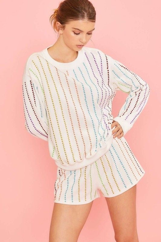 French Terry Knit Top with Stud Detail