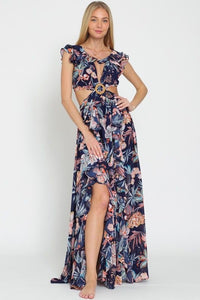 Cutout Floral Maxi Dress with Back Tie Detail