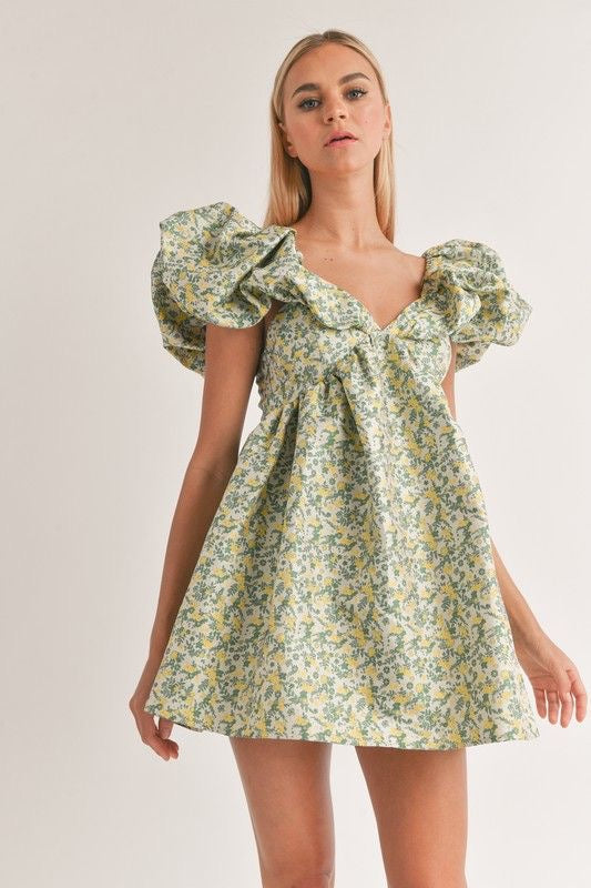 Puff Sleeve Floral Mini Dress