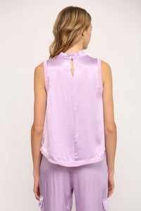 Satin Top with Ribbed Trim