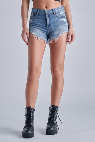 Frayed High-Rise Denim Shorts