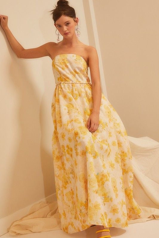 Strapless Floral Dress with Shell Detail