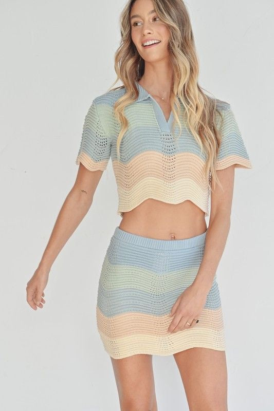 Color Block Crop Top & Skirt Set