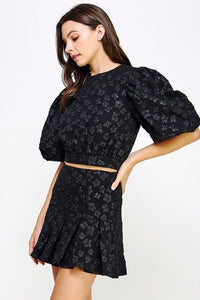 Floral Jacquard Puff Sleeve Top