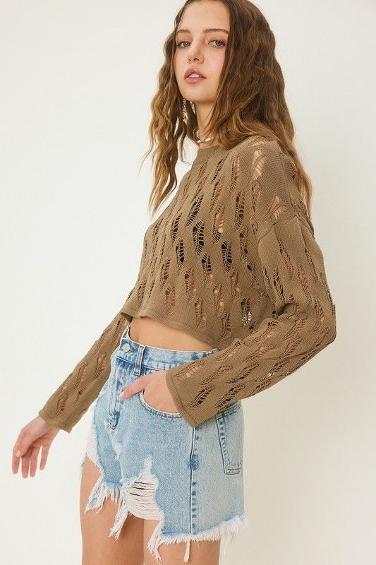 Pointelle Knit Crop Sweater