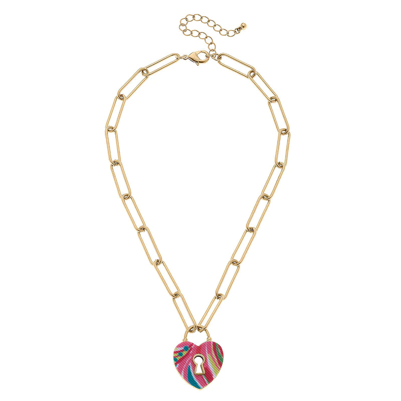 Tropical Heart Padlock Necklace