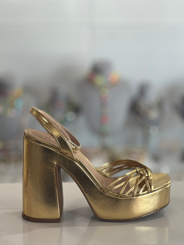 Gold platform sandals heels clearance