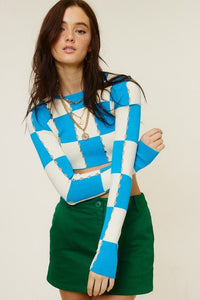 Checkered Pointelle Knit Top